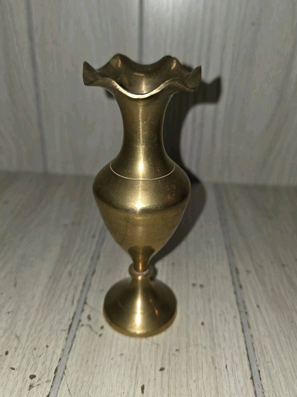 Vintage Brass Ruffled Vase Made In India Hollywood Regency Victorian 6"
